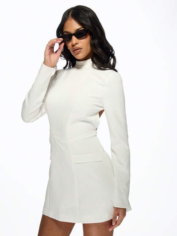 missguided MISSGUIDED High Neck Long Sleeve Bodycon Cut Out Back Elegant Mini Dress