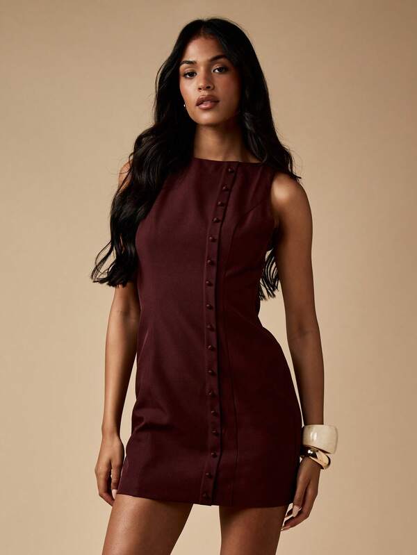 Missguided MISSGUIDED High Neck Mini Dress With Button Detail