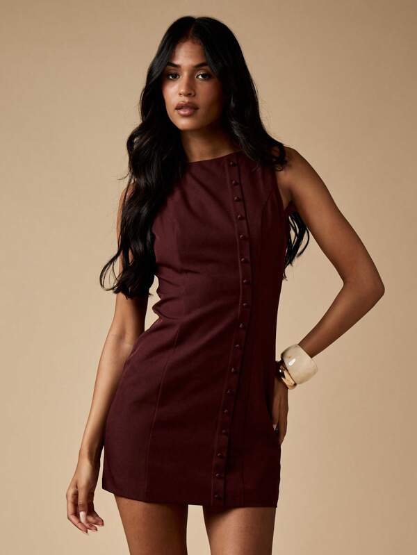 missguided MISSGUIDED High Neck Mini Dress With Button Detail
