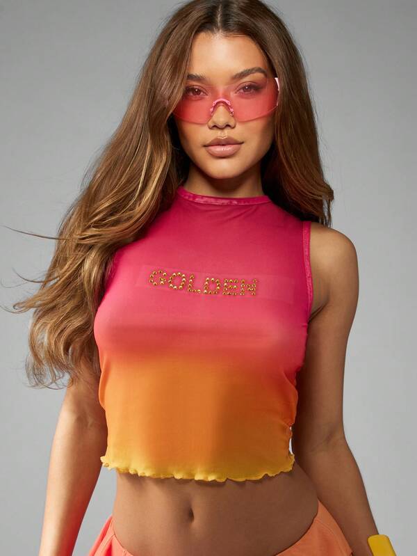 Missguided MISSGUIDED High Neck Ombre Crop Tank With Golden Logo