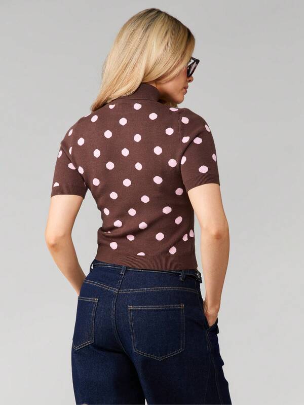 Missguided MISSGUIDED High Neck Polka Dot Knitted Top