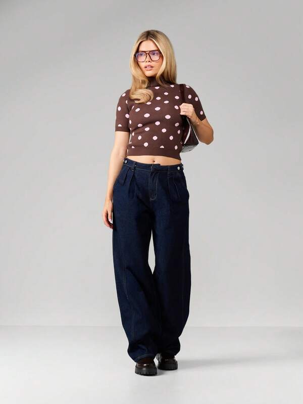 Missguided MISSGUIDED High Neck Polka Dot Knitted Top