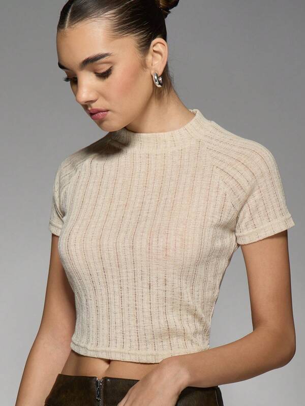 Missguided MISSGUIDED High Neck Ribbed Crop Baby Tee