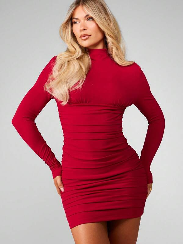 Missguided MISSGUIDED High Neck Ruched Bodycon Mini Dress