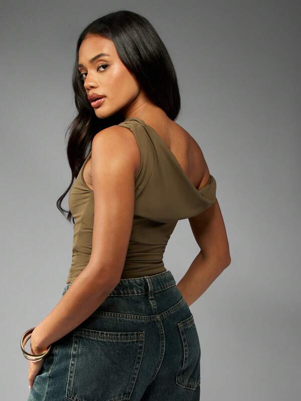 Missguided MISSGUIDED High Neck Sleeveless Crop Tank With Ruched Detail