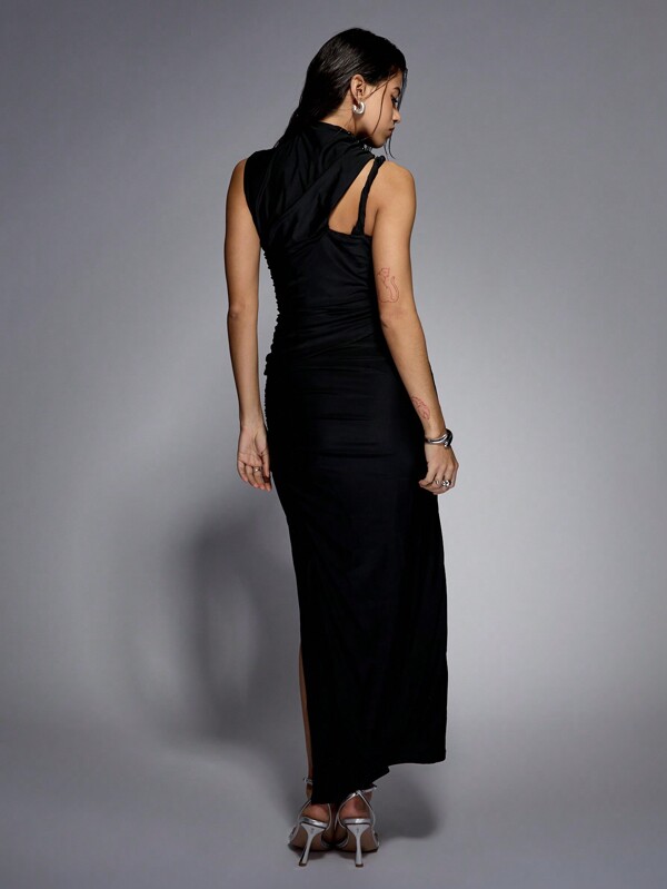 Missguided MISSGUIDED High Neck Sleeveless Cut Out Side Slit Long Dress
