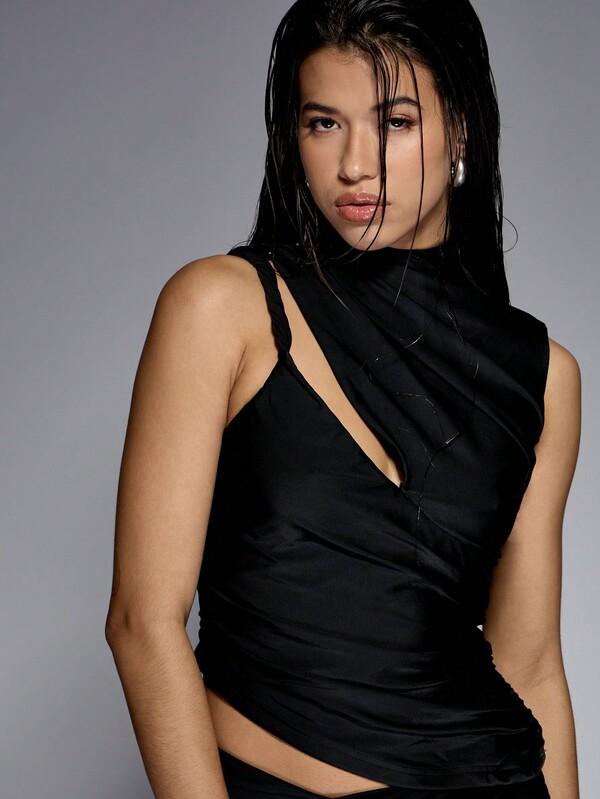 Missguided MISSGUIDED High Neck Sleeveless Cut Out Side Slit Long Dress