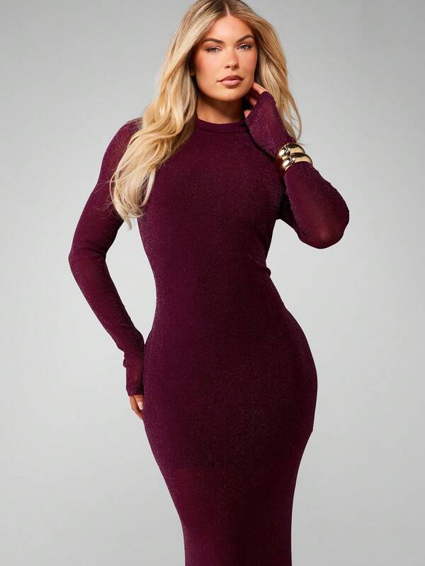 Missguided MISSGUIDED High Neck Sparkle Mesh Bodycon Maxi Dress