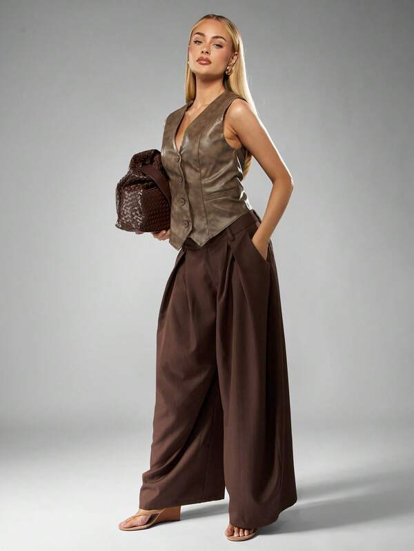 Missguided MISSGUIDED High Rise Balloon Pleated Wide Leg Pants