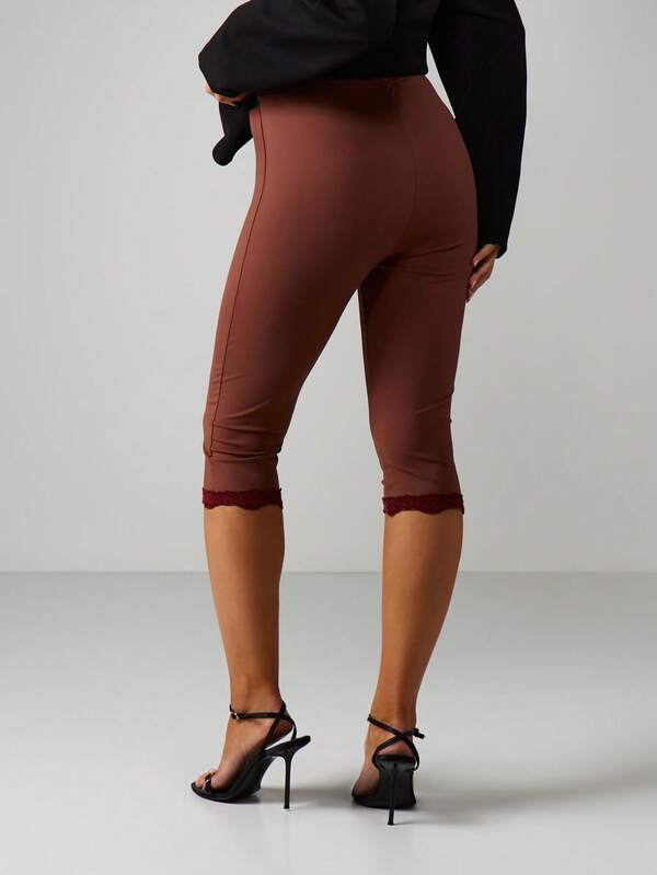 Missguided MISSGUIDED High Rise Capri Pants With Lace Hem