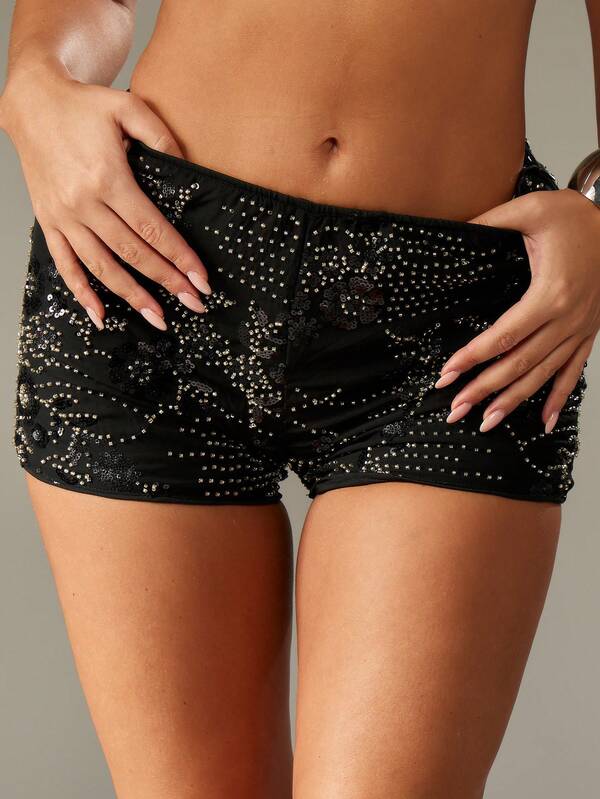 missguided MISSGUIDED High Rise Embellished Beaded Hot Pants With Rhinestone Pattern