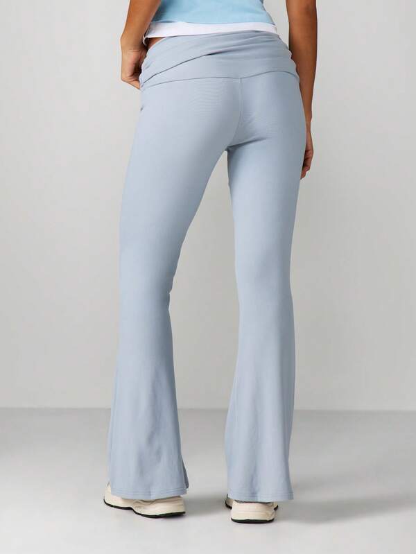 Missguided MISSGUIDED High Rise Flare Leggings With Rolled Waistband