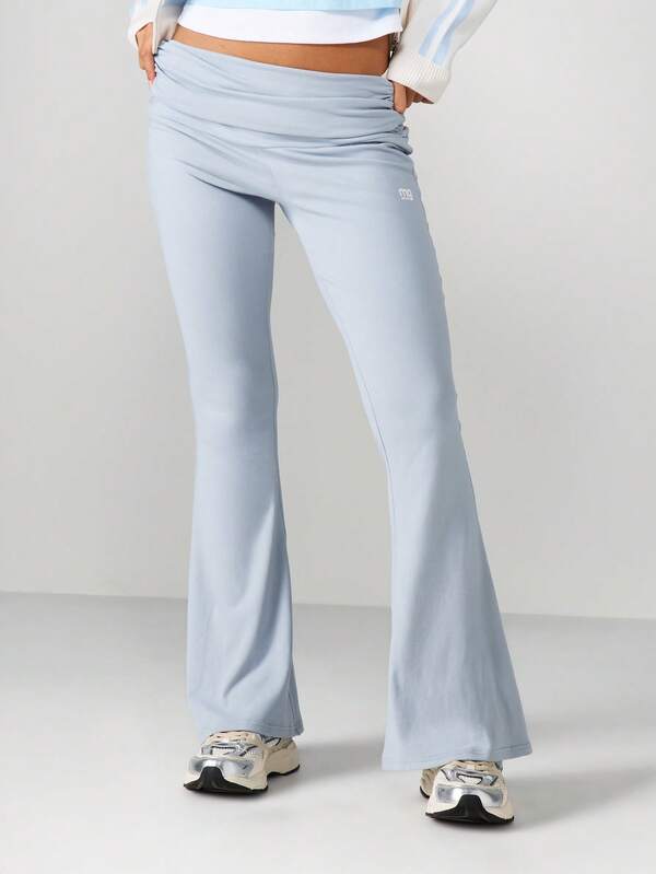 missguided MISSGUIDED High Rise Flare Leggings With Rolled Waistband