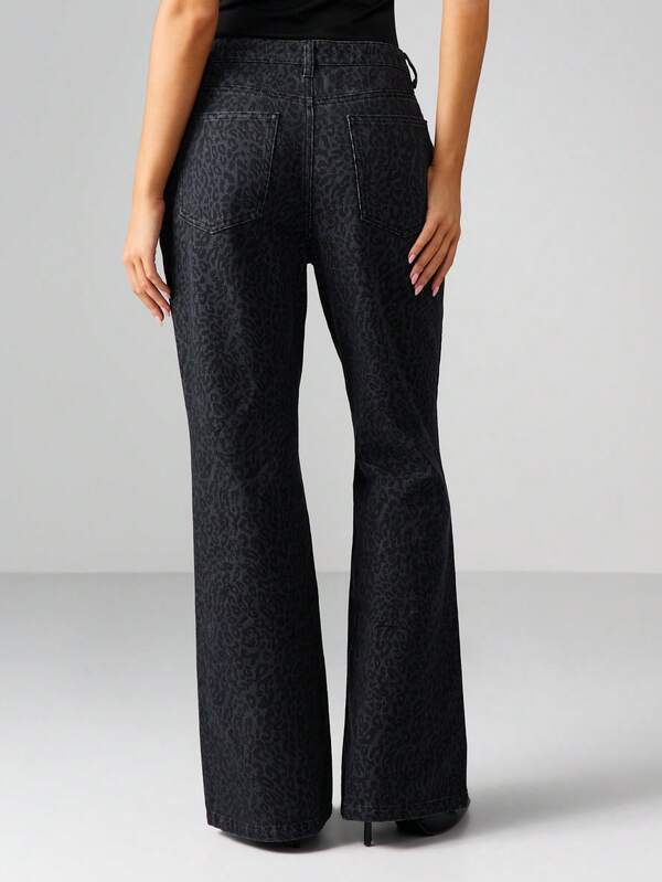 Missguided MISSGUIDED High Rise Flared Leopard Print Jeans