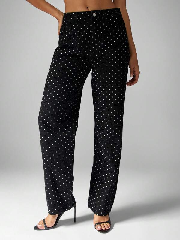 missguided MISSGUIDED High Rise Polka Dot Wide Leg Jeans