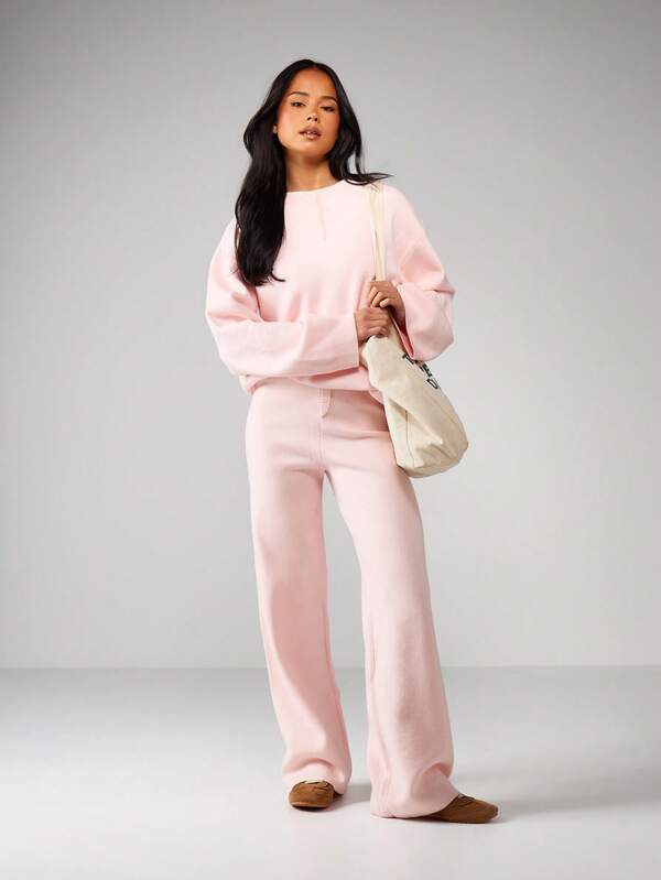 Missguided MISSGUIDED High Rise Ribbed Knit Pants With Button Detail