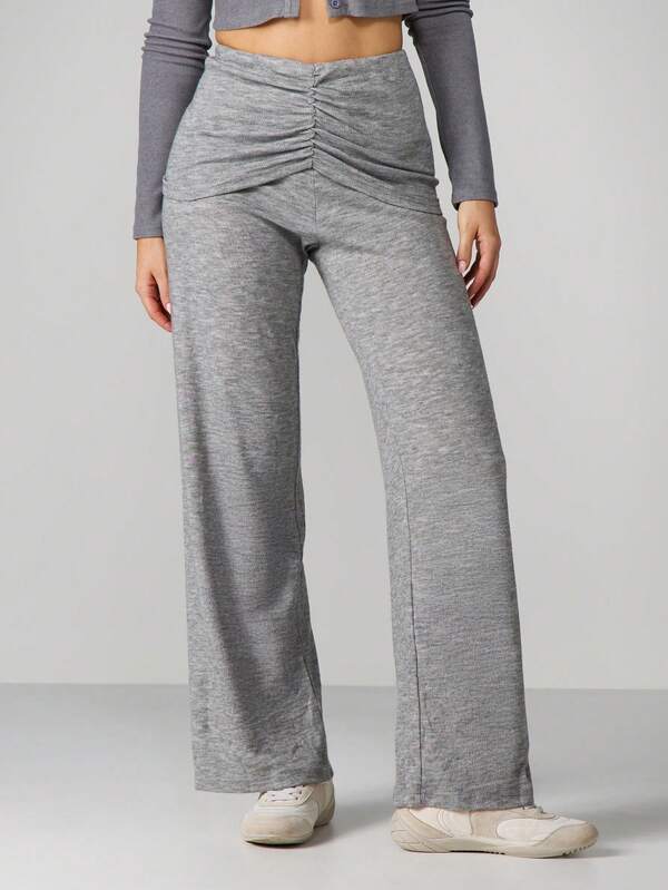 missguided MISSGUIDED High Rise Ruched Wide Leg Pants