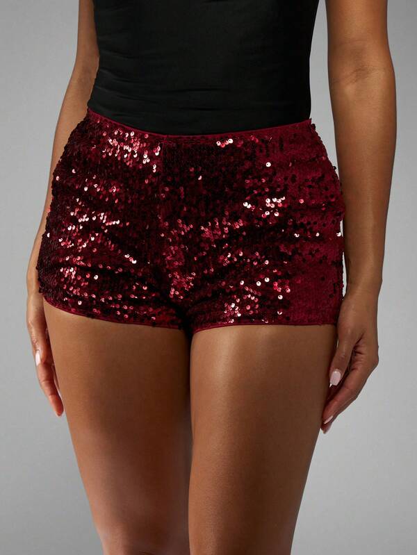 Missguided MISSGUIDED High Rise Sequin Hot Pants With Fitted Design
