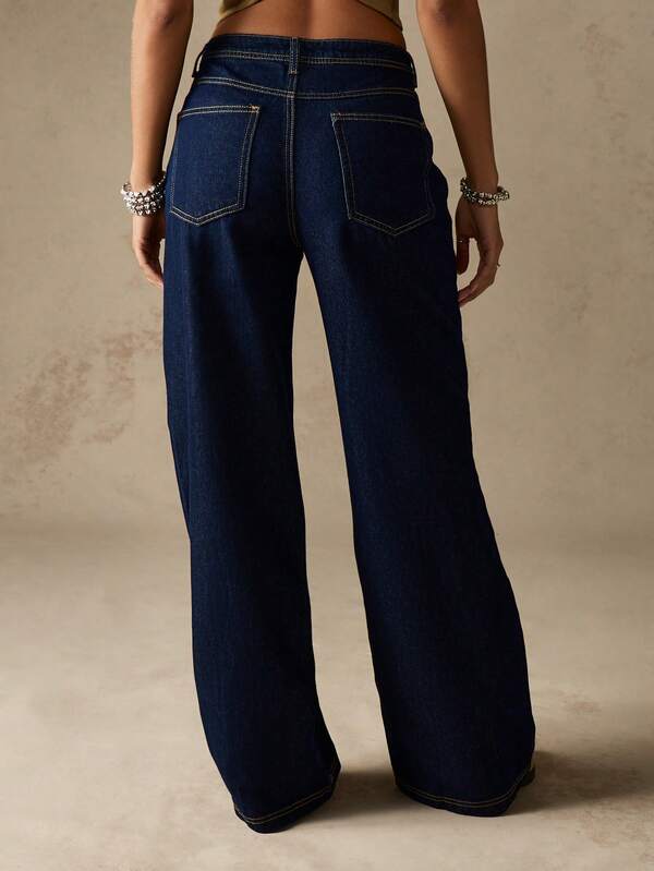 Missguided MISSGUIDED High Rise Wide Leg Denim Jeans With Contrast Stitching