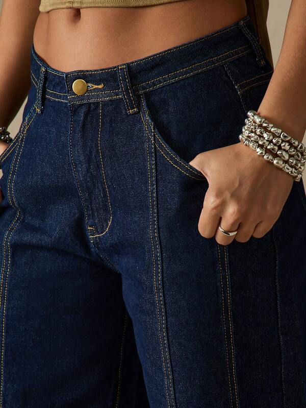 Missguided MISSGUIDED High Rise Wide Leg Denim Jeans With Contrast Stitching