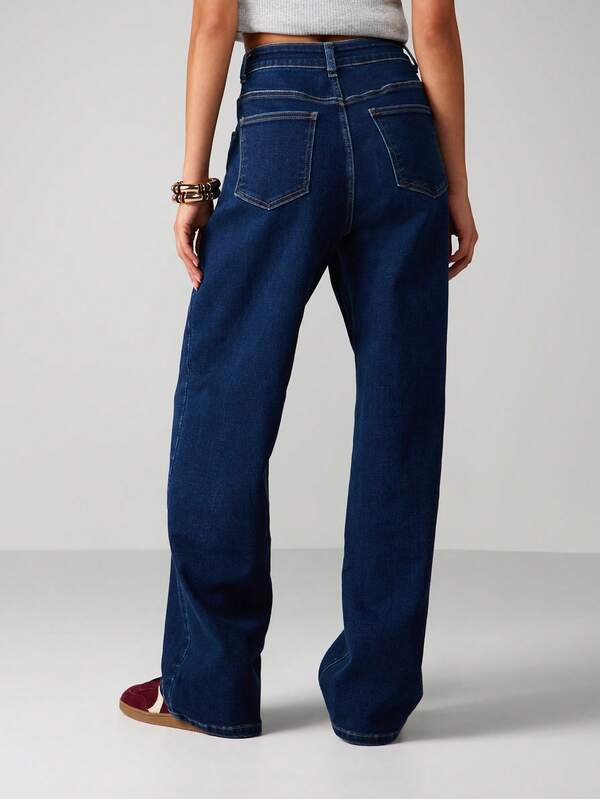 Missguided MISSGUIDED High Rise Wide Leg Denim Jeans With Contrast Stitching