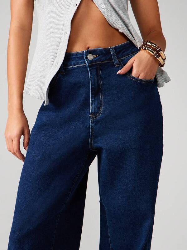 Missguided MISSGUIDED High Rise Wide Leg Denim Jeans With Contrast Stitching