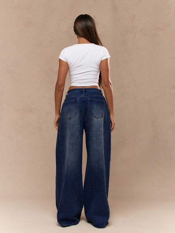 Missguided MISSGUIDED High Rise Wide Leg Denim Pants With Vintage Wash