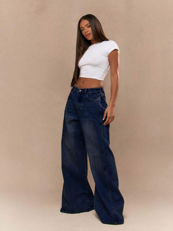 Missguided MISSGUIDED High Rise Wide Leg Denim Pants With Vintage Wash