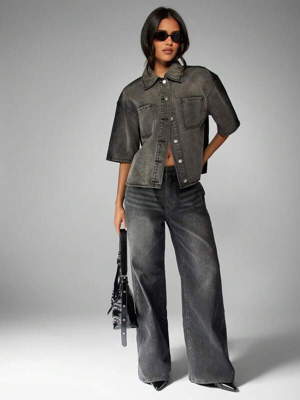 Missguided MISSGUIDED High Rise Wide Leg Flared Denim Jeans