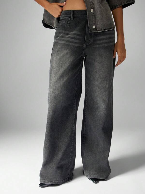 missguided MISSGUIDED High Rise Wide Leg Flared Denim Jeans