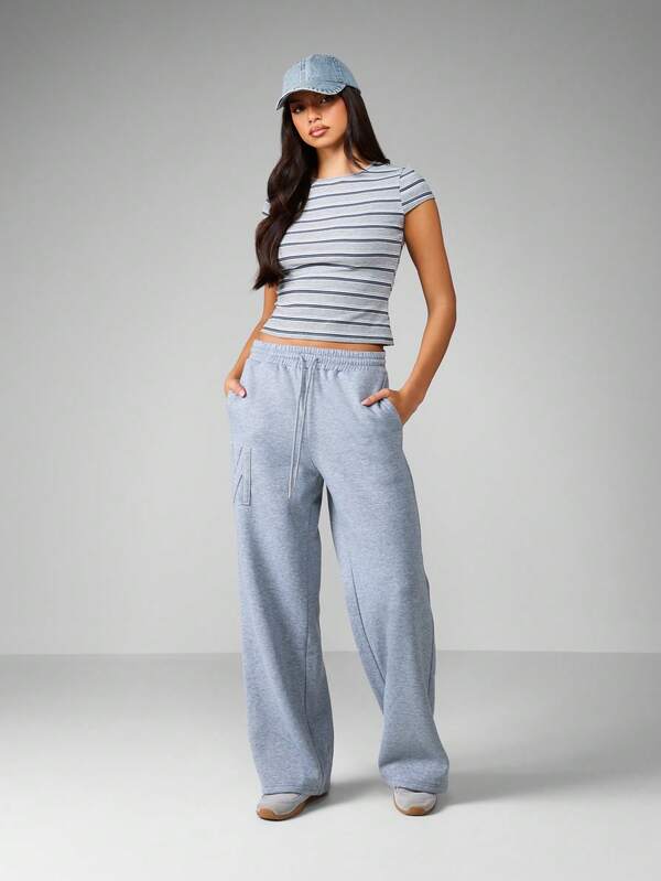 Missguided MISSGUIDED High Rise Wide Leg Joggers With Embossed Logo