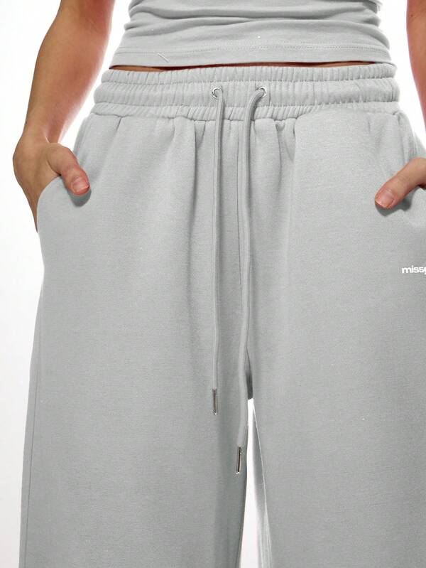 Missguided MISSGUIDED High Waist Drawstring Wide Leg Sweatpants