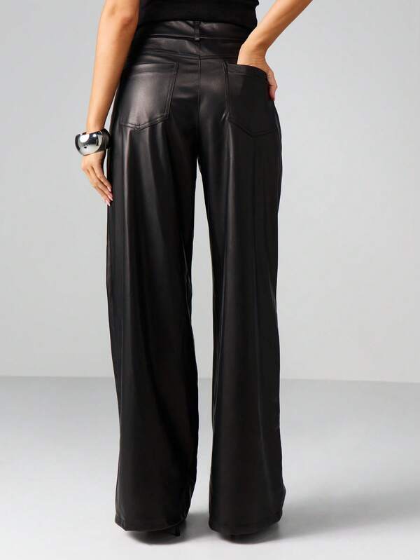 Missguided MISSGUIDED High Waist Faux Leather Wide Leg Pants