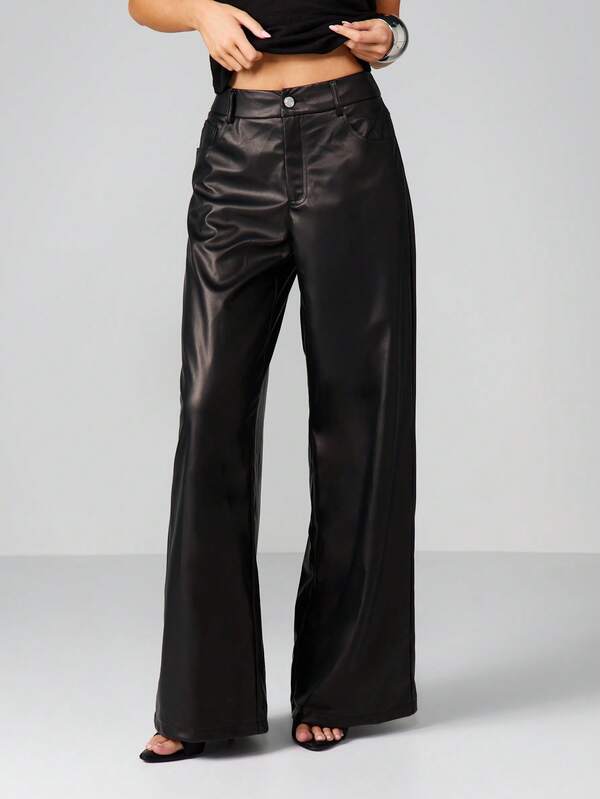 Missguided MISSGUIDED High Waist Faux Leather Wide Leg Pants