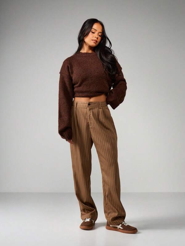 Missguided MISSGUIDED High Waist Pinstripe Wide Leg Trousers