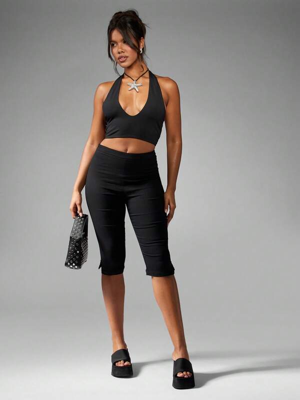 Missguided MISSGUIDED High-Waisted Athletic Training Pants Split Detail