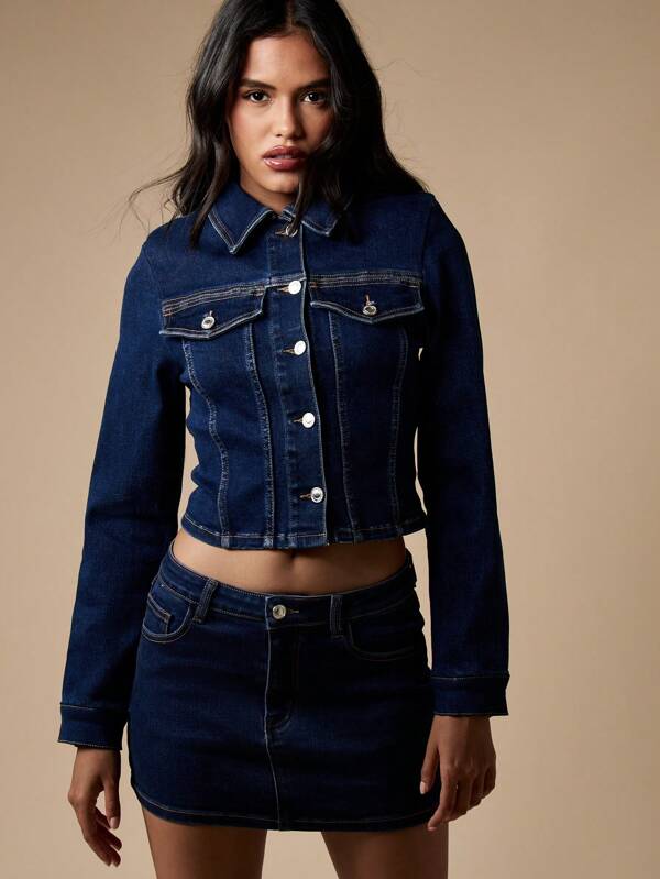 missguided MISSGUIDED High Waisted Form Fitting Retro Style Denim Mini Skirt