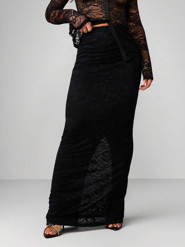 missguided MISSGUIDED High Waisted Lace Maxi Skirt With Side Split