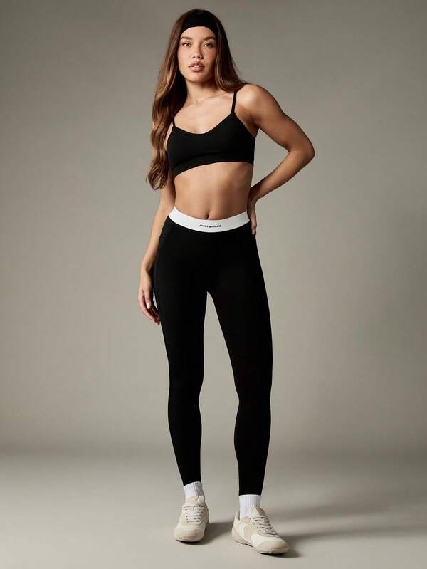 Missguided MISSGUIDED High Waisted Leggings With Branded Elastic Waistband