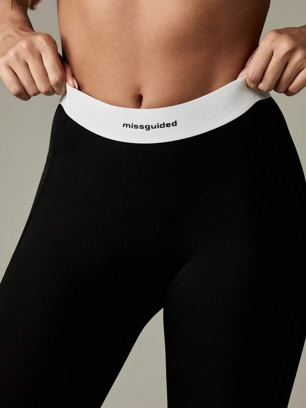 Missguided MISSGUIDED High Waisted Leggings With Branded Elastic Waistband