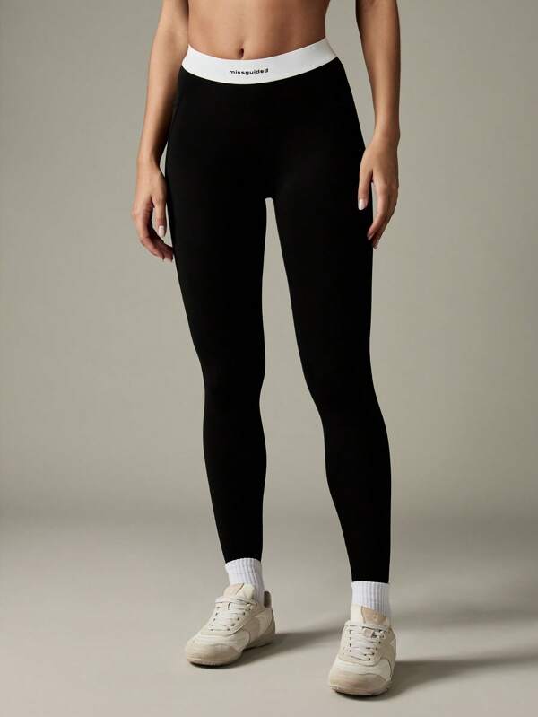 missguided MISSGUIDED High Waisted Leggings With Branded Elastic Waistband