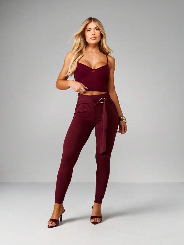 Missguided MISSGUIDED High Waisted Leggings With Tie Belt