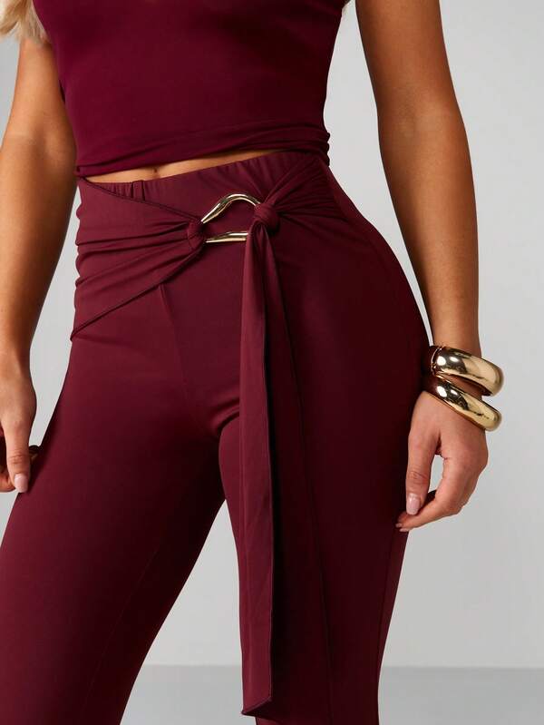 Missguided MISSGUIDED High Waisted Leggings With Tie Belt