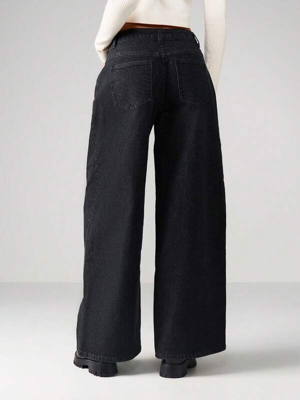 Missguided MISSGUIDED High Waisted Pleated Wide Leg Jeans