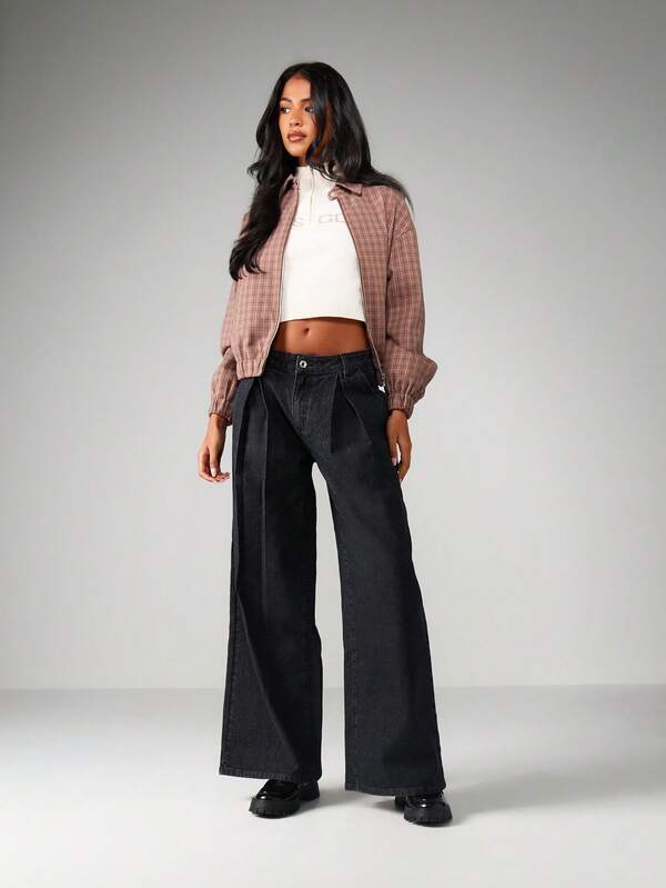 Missguided MISSGUIDED High Waisted Pleated Wide Leg Jeans