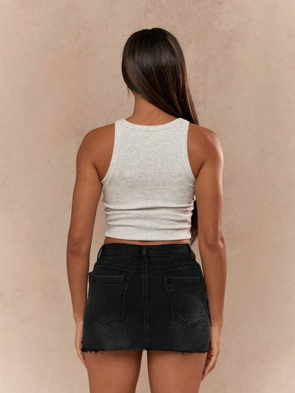 Missguided MISSGUIDED High Waisted Raw Hem Distressed Denim Mini Skirt