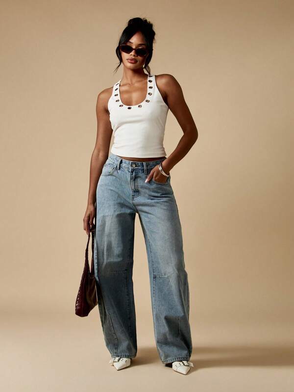 Missguided MISSGUIDED High Waisted Relaxed Fit Wide Leg Barrel Jeans