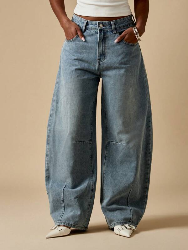 missguided MISSGUIDED High Waisted Relaxed Fit Wide Leg Barrel Jeans