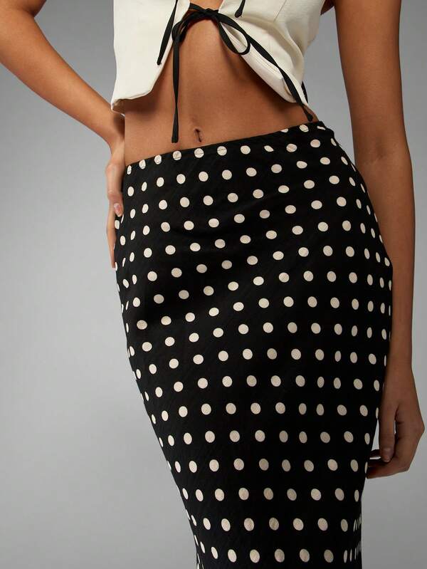 Missguided MISSGUIDED High Waisted Retro Polka Dot Elegant Maxi Skirt