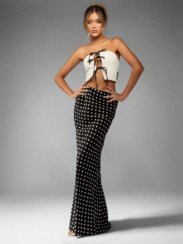 Missguided MISSGUIDED High Waisted Retro Polka Dot Elegant Maxi Skirt